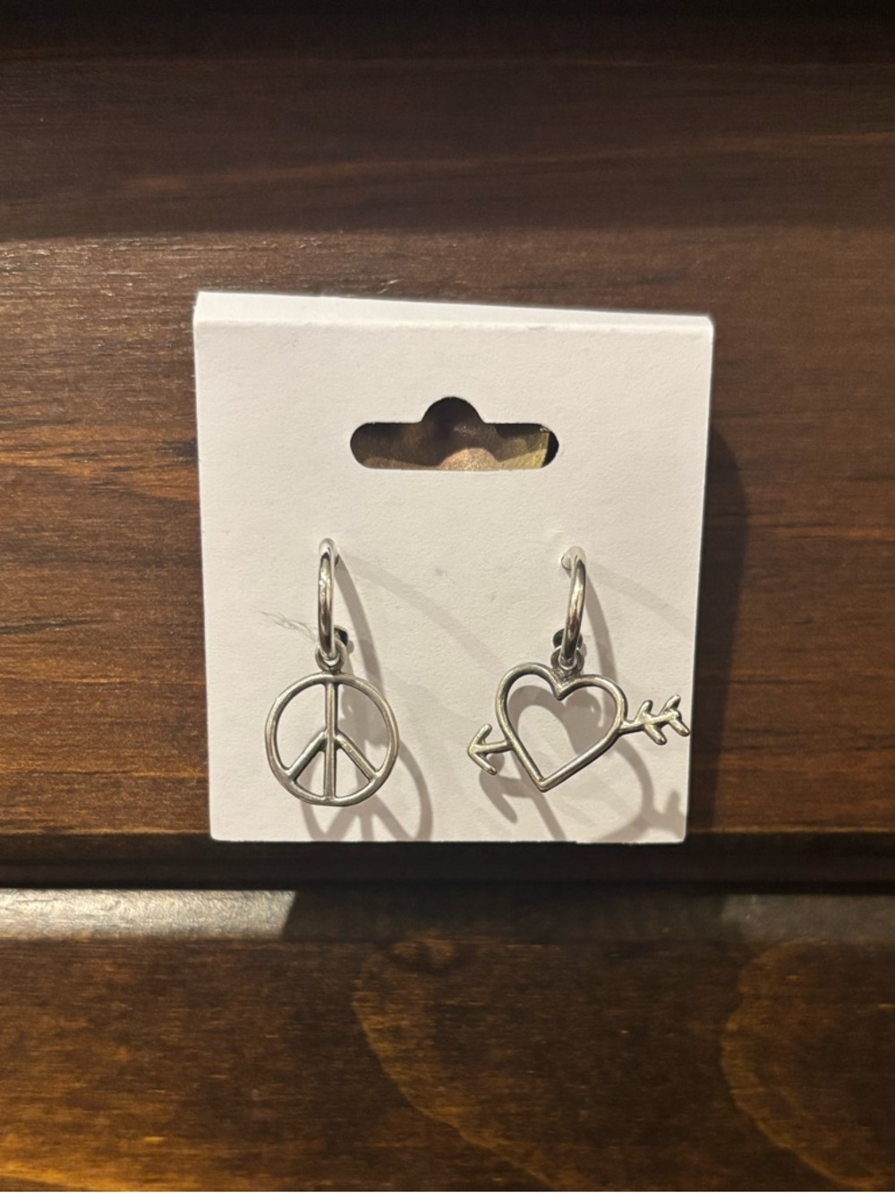 925 Sterling Silver Peace Sign & Heart Earrings